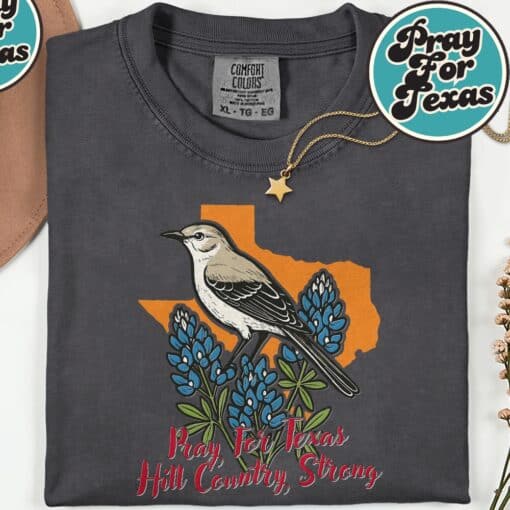 Pray for Texas Hill Country Bird Bluebonnet Stay Strong TX T-Shirt