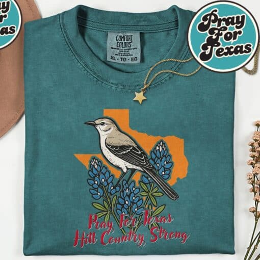 Pray for Texas Hill Country Bird Bluebonnet Stay Strong TX T-Shirt - Image 2