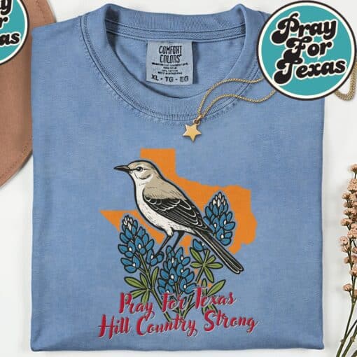Pray for Texas Hill Country Bird Bluebonnet Stay Strong TX T-Shirt - Image 3