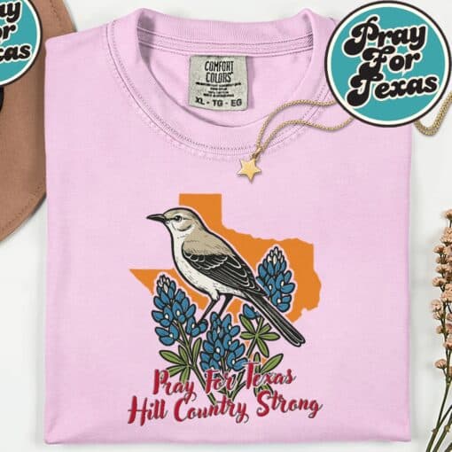 Pray for Texas Hill Country Bird Bluebonnet Stay Strong TX T-Shirt - Image 4