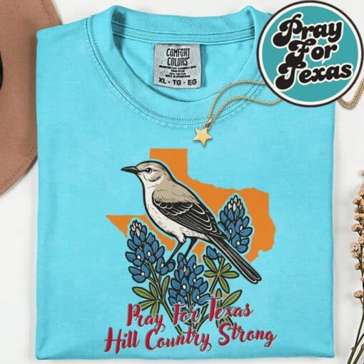 Pray for Texas Hill Country Bird Bluebonnet Stay Strong TX T-Shirt - Image 6