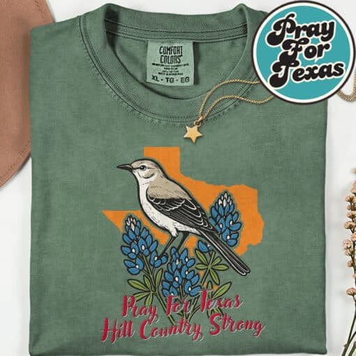 Pray for Texas Hill Country Bird Bluebonnet Stay Strong TX T-Shirt - Image 7