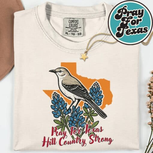 Pray for Texas Hill Country Bird Bluebonnet Stay Strong TX T-Shirt - Image 8