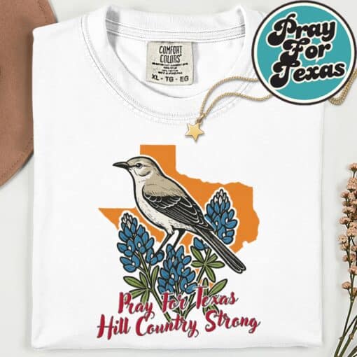 Pray for Texas Hill Country Bird Bluebonnet Stay Strong TX T-Shirt - Image 9